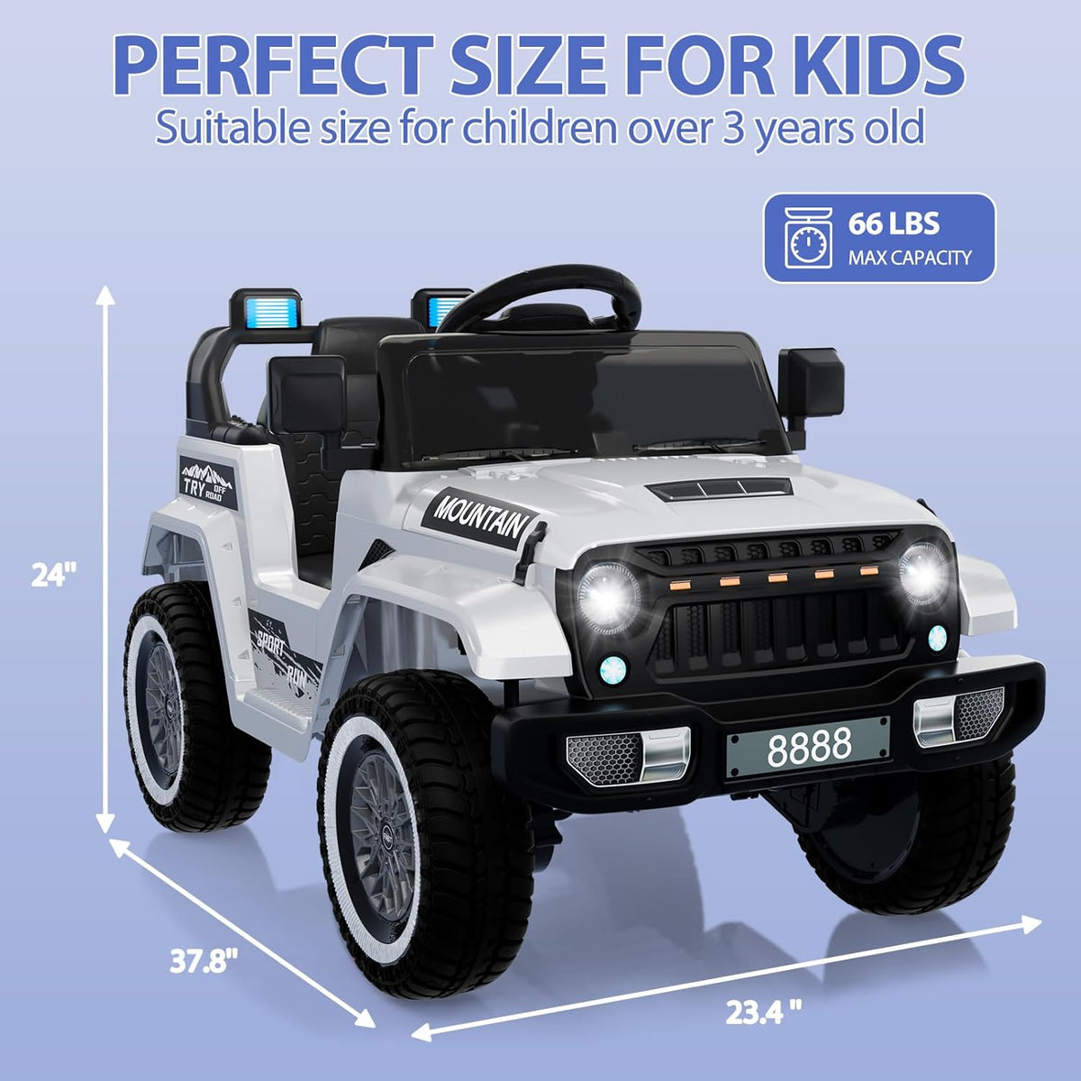 Elektrische auto voor kinderen, 12 V, kinderauto met 2,4 G-afstandsbediening, elektrische auto met bluetooth, muziek, claxon en koplamp, 3-6,5 km/u, kindervoertuig, elektrisch voor kinderen van 3 tot