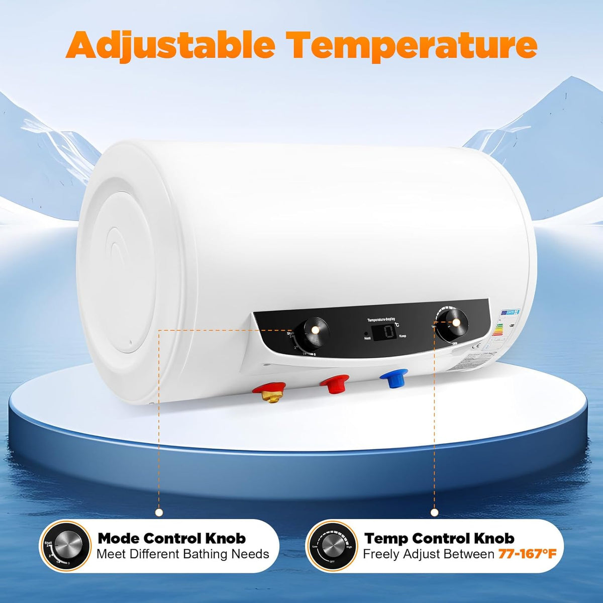 Electric Water Heater 50 L 220 V 2000 W Wall Mounted Heating Power Water Heater Water Heater Water Heater Heating Temperature Range 25-75°C for Kitchen, Garden, Bathroom, Caravan, 50 Litres - QUORE