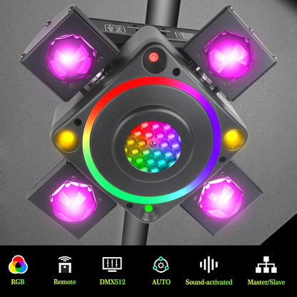 Podiumverlichting met bewegende kop, led-DJ-lampen met DMX512-controller, geluidsactivering, 4 stuks 12 W RGBW LED-kralen, dimmer-stroboscoopeffect