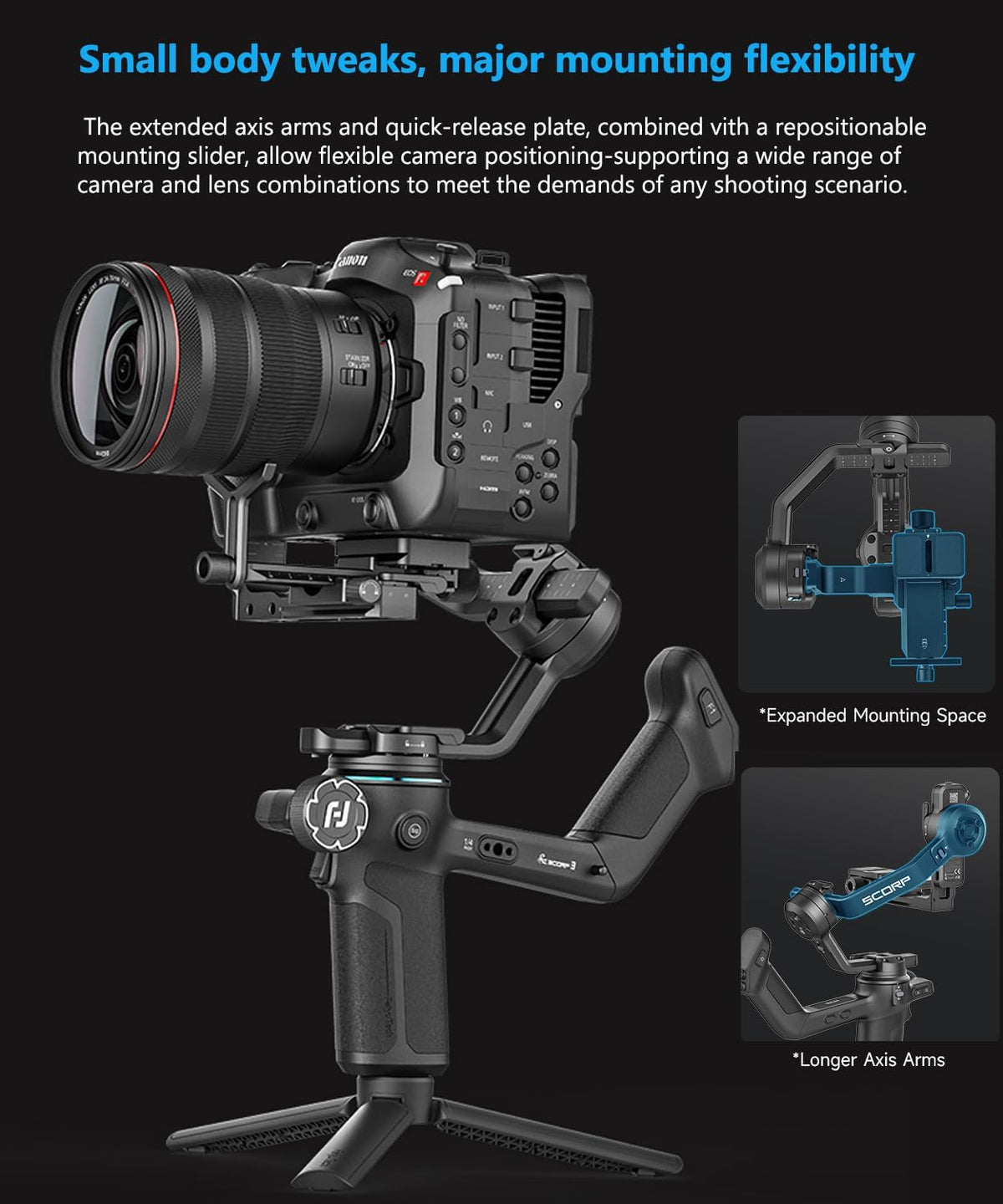 FeiyuTech SCORP 3 KIT Gimbal-stabilisator voor camera, ingebouwde AI-tracking, spiegelloze DSLR-stabilisator voor Sony/Canon/Nikon/Fujifilm, Max 3,5 kg, aanraakscherm, native verticale opnamen met