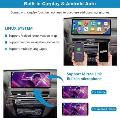 Autoradio – 12,3 Inch Touchscreen – Multimedia Systeem – Navigatie Radio – Draadloze Carplay Android Auto – Compatibel Met BMW X1 F48 2016-2022 – Mirrorlink Ondersteuning – Achteruitrijcamera Integratie