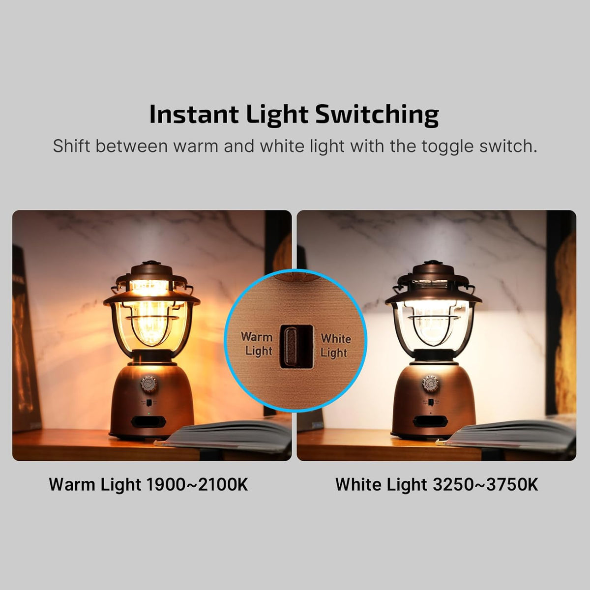Campinglamp - Kampeerlamp - Retro Stijl - Dimbare - Verstelbaar - Draagbare - met Dubbele Lichtbron - Noodstroombank - USB Oplaadbaar - voor Camping - Noodsituatie - IPX5 Waterdicht - 500Lm - 16000 mAh - 12.3 x 22.5 x 12.3 cm - Vintage Koperen Afwerking