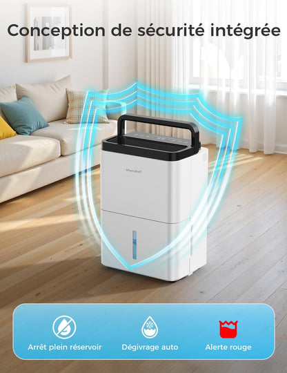 Elektrische Luchtontvochtiger – Vochtvreter – Ontvochtiger – Luchtdroger – Vochtregelaar – 12 Liter Per Dag – Intelligente Vochtregeling En 24-Uurs Timer