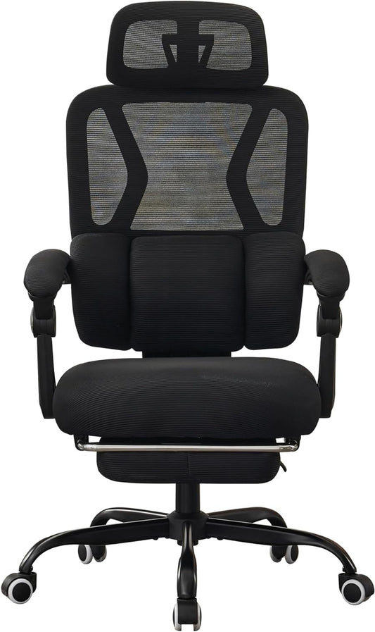 Bureaustoel – Ergonomische Stoel – Draaistoel – Kantoorstoel – Office Chair – Met Voetensteun – Kantelbaar tot 135° – Hoogte Verstelbaar – Tot 150 kg – Ademend Stof