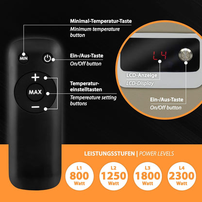 Mi-Heat SIH-2300R Infrarood staande warmtestraler, 2300 watt, 4 warmtestanden, afstandsbediening, volledig metalen behuizing, IP65 outdoor