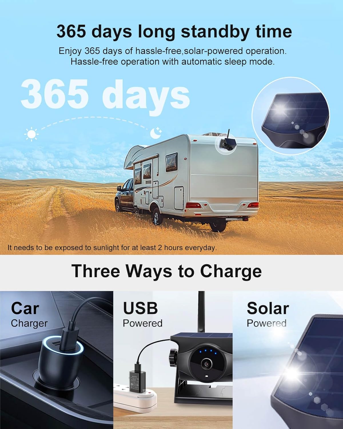 Magnetische zonne-aangedreven draadloze achteruitrijcamera: KI-voetganger- & voertuigherkenning, 1-min installatie, geen bedrading / boren, gebarenbediening, nachtzicht, 5 inch monitor voor campers