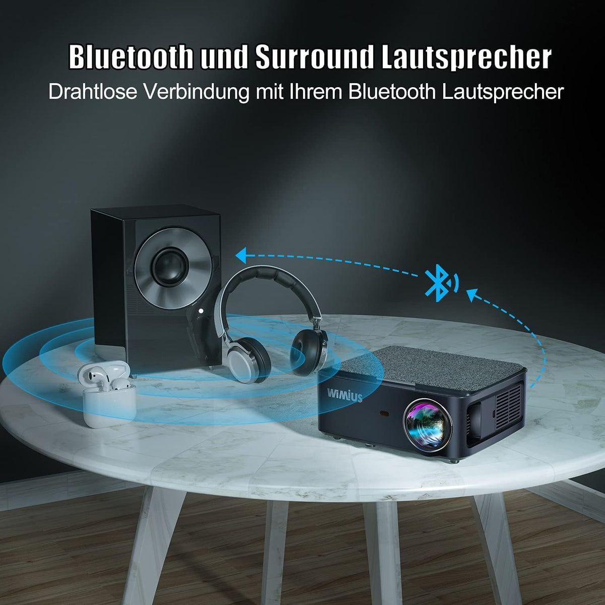 Beamer, Full HD 1080P 1200 ANSI lumen 5G WiFi Bluetooth beamer, 4K ondersteuning, led-thuisbioscoop, videoprojector 300 inch display, compatibel met Fire Stick smartphone, PS5 projector