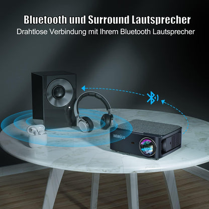 Beamer, Full HD 1080P 1200 ANSI lumen 5G WiFi Bluetooth beamer, 4K ondersteuning, led-thuisbioscoop, videoprojector 300 inch display, compatibel met Fire Stick smartphone, PS5 projector