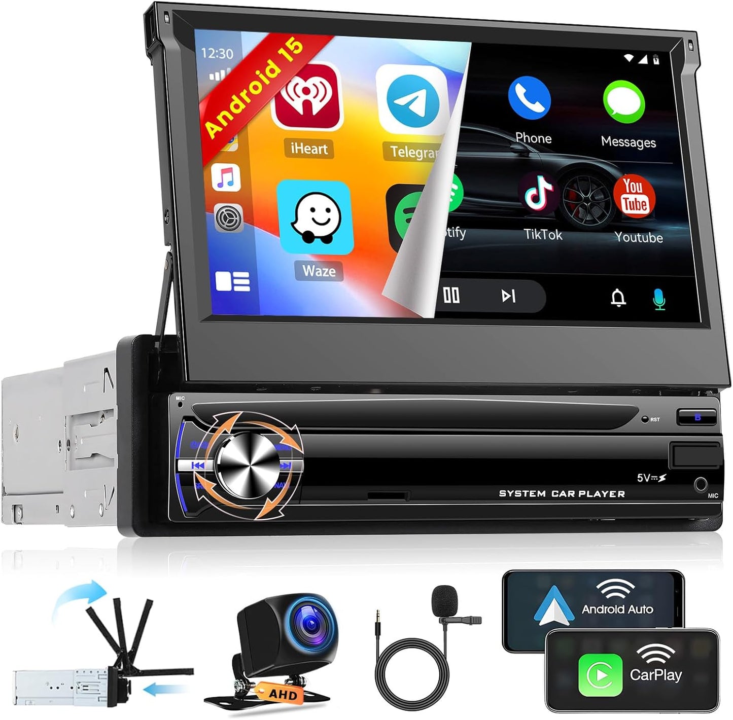 Android 15 Autoradio – Android Auto – CarPlay Radio – Bluetooth Radio – GPS Navigatie – Draadloos 7" IPS Touchscreen – 4GB RAM 64GB Opslag