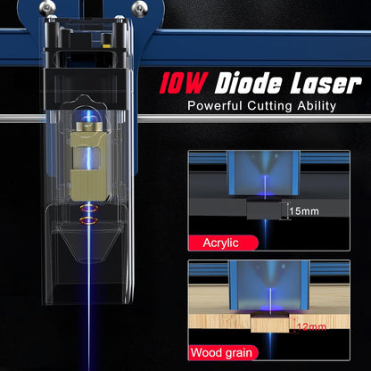 ATOMSTACK MAKER A10 PROO Lasergraveermachine 50 W lasersnijder met 10 W uitgangsvermogen gravure en touchbediening dual compressed spot voor hout metaal acryl leer keramiek 11.000 mm/min