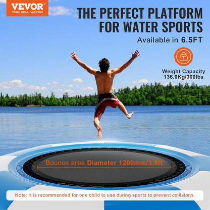 VEVOR Opblaasbare watertrampoline, opblaasbare watertrampoline, 200 x 50 cm, draagbaar zwemplatform met ladder en elektrische luchtpomp, voor kinderen, zwembad, blauw en wit