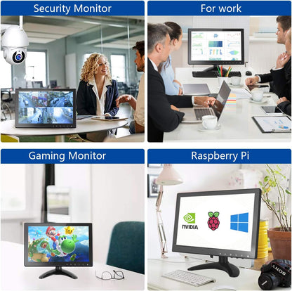 CCTV-monitor, 10,1 inch, IPS LCD HDMI kleurenscherm, 1280 x 800 brede kijkhoek met AV/VGA/HDMI/BNC/AUX/audio-aansluitingen, ingebouwde luidspreker voor thuisbeveiliging, CCTV-IP-camera, pc-monitor