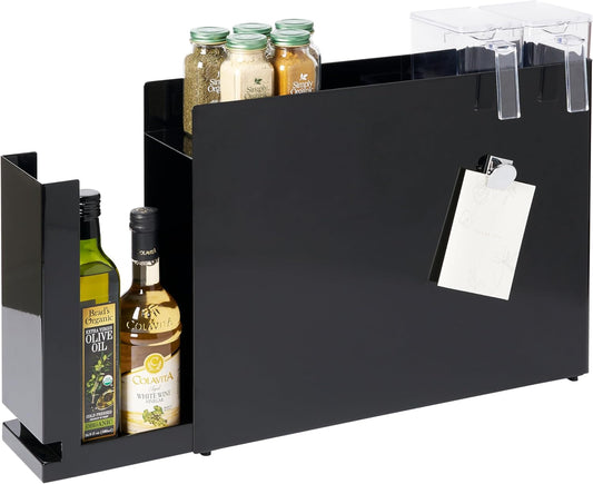 Yamazaki 6004 TOWER Sliding Seasoning Rack, black, Steel/Polypropylene, 12.5 x 50~93 x 36.7 cm