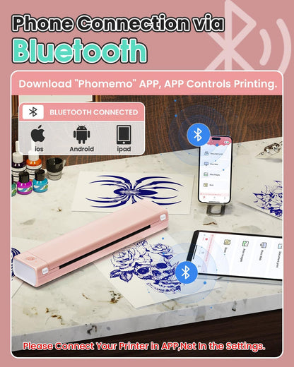 Phomemo M08F Tattoo Printer, Tattoo Transfer Printer with 10pcs Tattoo Transfer Paper for Tattoo Artists, Beginners, Compatible with Smartphones, Tablet, PC - QUORE
