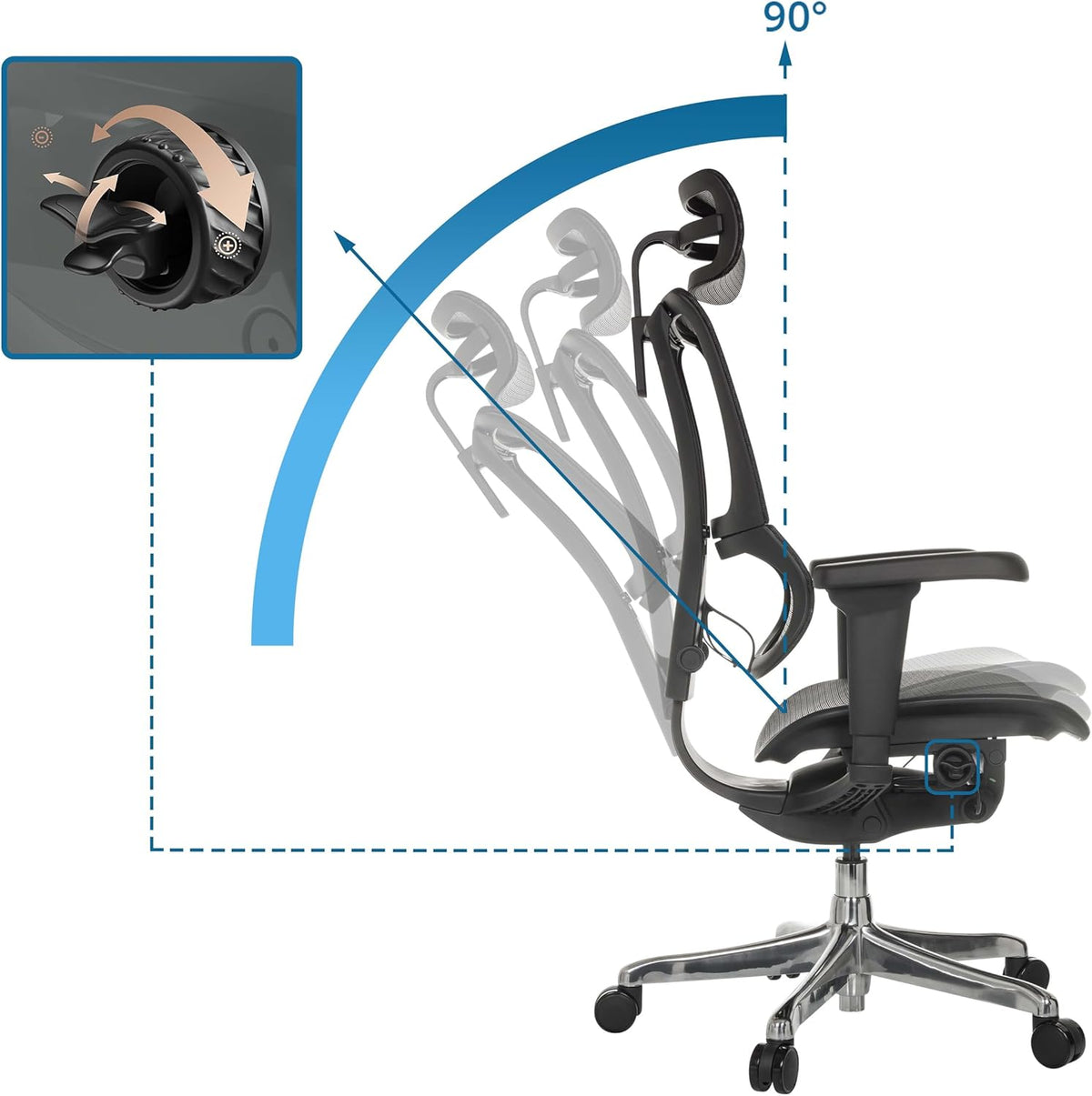 hjh OFFICE Ergonomische Ergohuman Slim Ultra GEN2 Bureaustoel met flexibele lendensteun, netbespanning, zwart