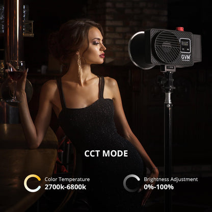 GVM Led-videolicht, 100 W, 2700 K ~ 6800 K, COB-camealicht, continu licht, fotolicht, 18500 lux @1 m studiolicht met reflector, 12 scènes fotografie-licht voor studio, fotografie, video-opnames, USB