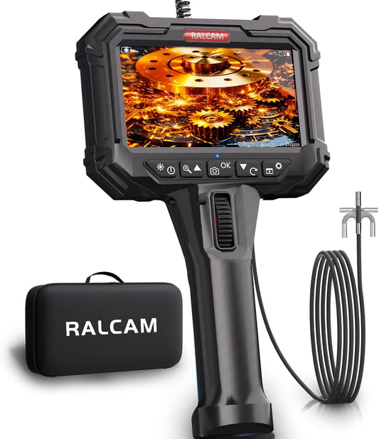 Ralcam Endoscoopcamera met licht, endoscoopcamera met 210° beweegbare kop, 5,5 mm sonde, 5 inch HD-scherm, IP67-inspectiecamera, 1,5 m elastische slangenbuis, buiscamera voor auto en huis