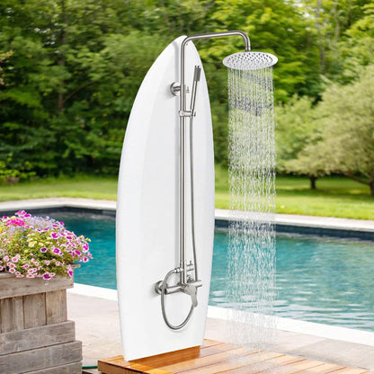 Outdoor Douchekraan SUS304 Douche Armatuur Systeem Combo Set Regendouche Enkele Handvat Hoge Druk Hand Spray Muur Mount 2 Functie Geborsteld Nikkel 8 "Regendouche Hoofd Kit