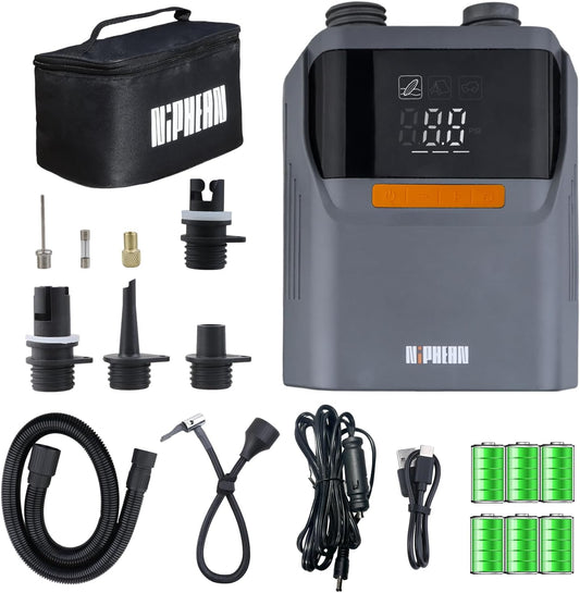 Niphean SUP Elektrische pomp met ingebouwde accu, fietspomp 50 psi voor auto, SUP, matrassen, draagbare opblaaspomp met tas, elektrische opblaas- en leeglooppomp