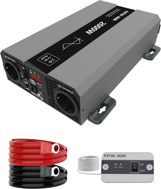 DATOUBOSS Inverter 24v to 230v Pure Sine Wave 2000w, Inverter 24v to 230v with AC Jack and 3A USB Port Soor Home, Motorhome, Off-Grid Solar Power Inverter (SAK-24V2000W) - QUORE