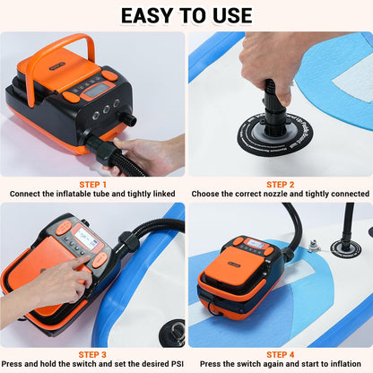 Dr.meter 6000 mAh oplaadbare elektrische SUP-pomp, SUP-pomp, elektrische accu met auto-off, kan 4 SUP's oppompen, 2 USB-aansluitingen en 3 LED-lampjes voor SUP-boards, boten, tenten, kajak