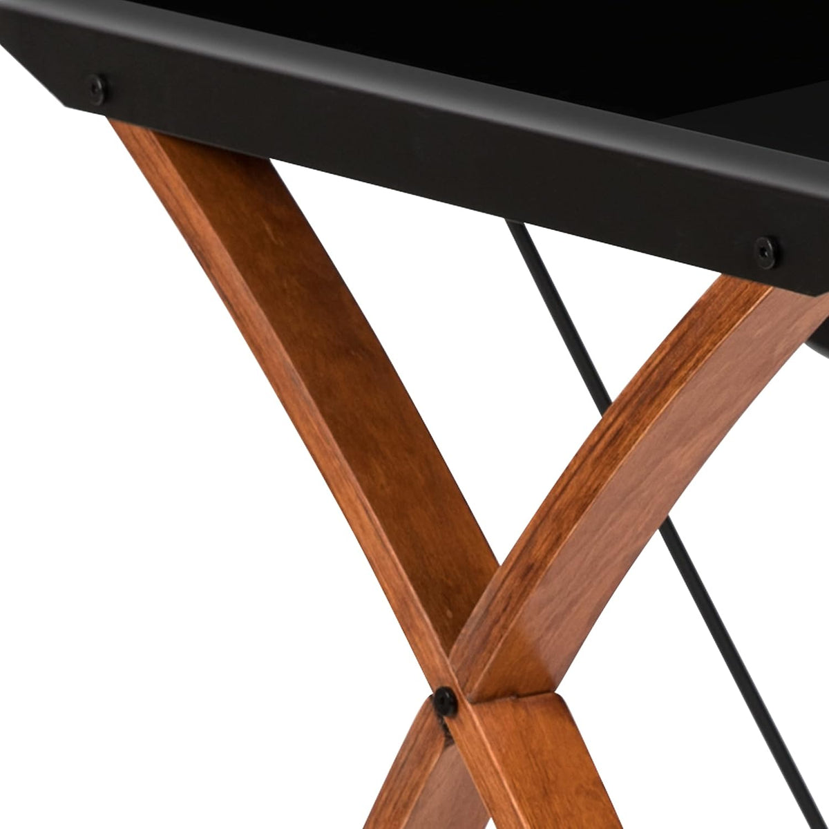 Flash Furniture Jude Zwart glazen computerbureau met uittrekbare toetsenbordlade en kriskras frame
