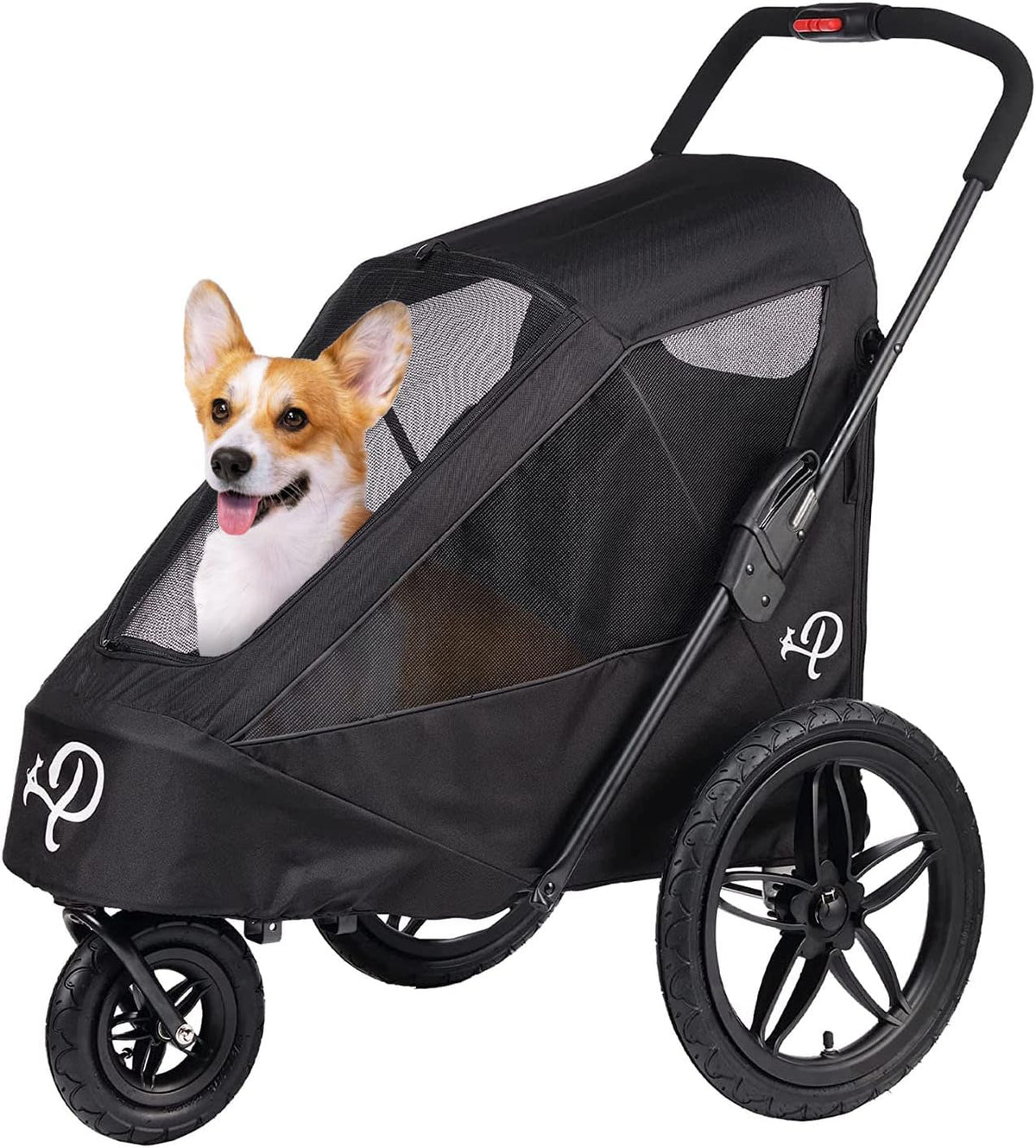 Breeze Black | Luxe hondenfietskar | groot formaat jogger | eenhandig opvouwbaar | luchtbanden | INCL regenhoes | bandenpomp | fietsadapter