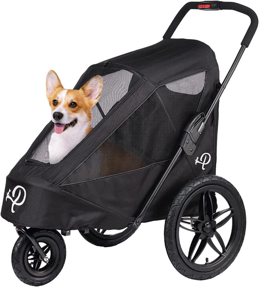 Breeze Black | Luxe hondenfietskar | groot formaat jogger | eenhandig opvouwbaar | luchtbanden | INCL regenhoes | bandenpomp | fietsadapter