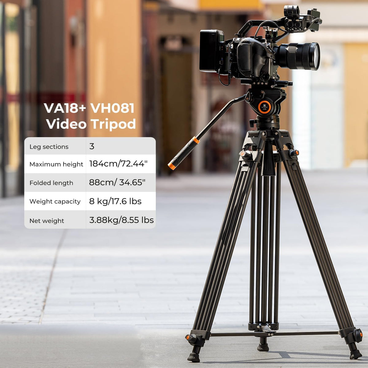 K&F Concept Video Statief Systeem, 184cm Heavy Duty Statief met 360° Fluid Head, Professionele Aluminium Statief met Quick Release Plate voor DSLR, Camcorder, Camera's, Maximale Belasting 8KG.
