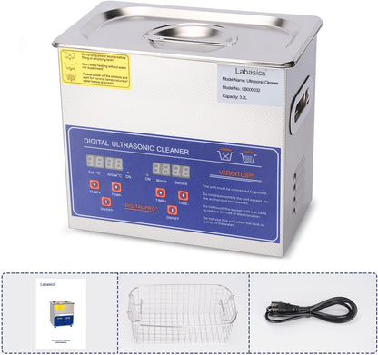 Labasics Ultrasoon Reiniger, Professionele All-purpose RVS Ultrasoon Reiniger met Digitale Display Timer en Warmteregeling voor Laboratorium 220V, 3.2 L
