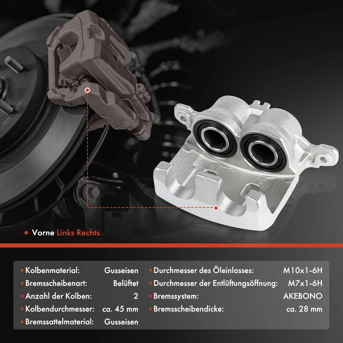 Frankberg Remklauw remklauw compatibel met Infiniti Q50KolE.O.S remklauw zonder rem front links en rechts één kant 2 pistons set van twee stuks vervanging # 410114GA0A