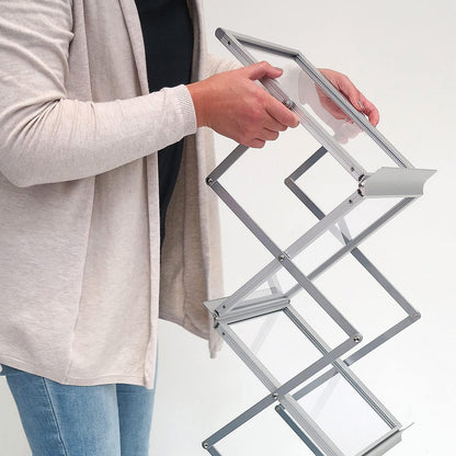 DisplayLager - Brochurestandaard, opvouwbaar incl. draagtas van aluminium. Bodembrochurestandaard staand formaat vouwbrochurestandaard (zilver, A4)