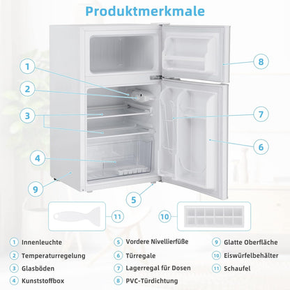 FANTASK 90 l refrigerator with 27 l freezer compartment, fridge-freezer, standalone refrigerator, freezer, mini fridge (white) [energy class E] - QUORE