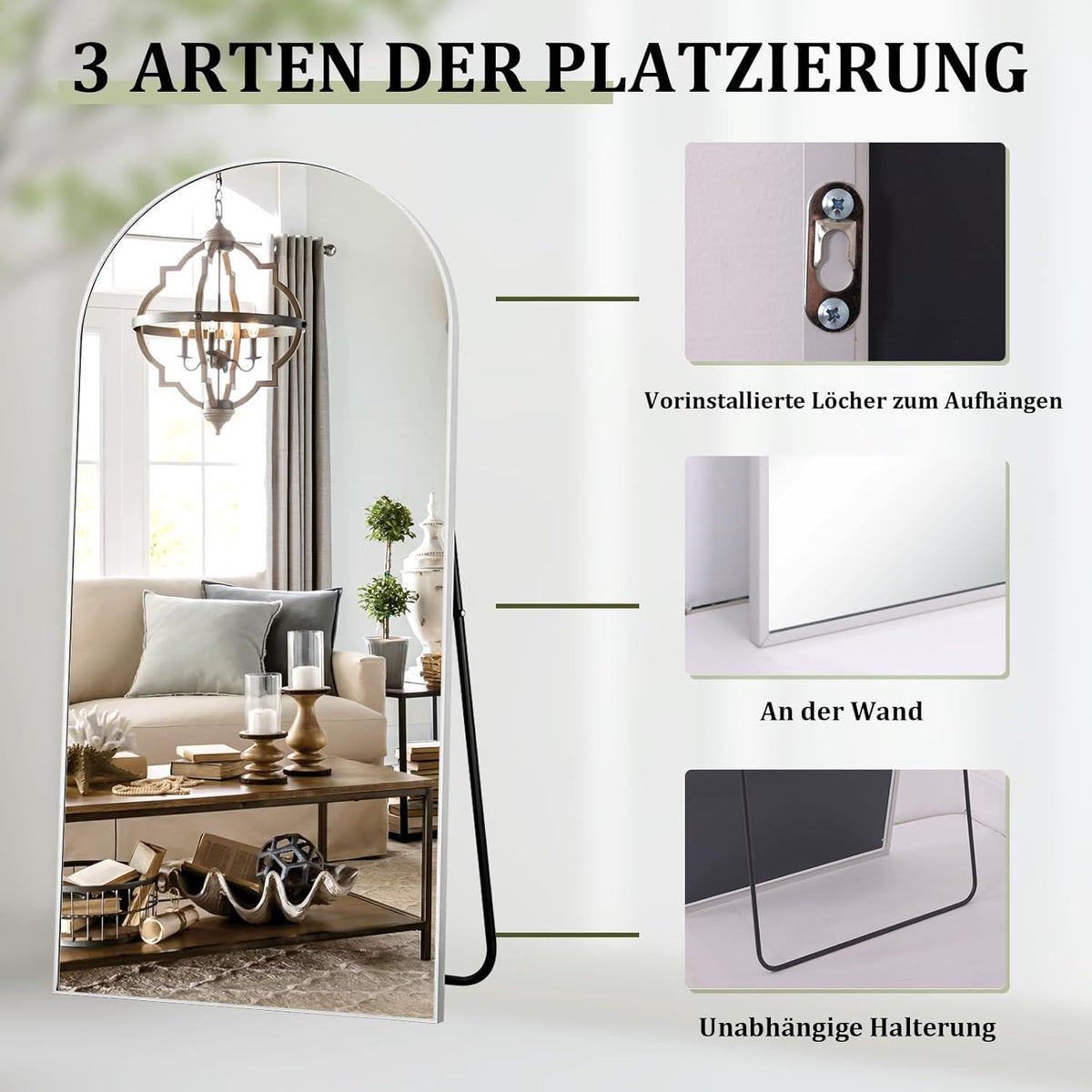 BEAUTYPEAK Bogen full-body spiegel, 180 x 76 cm, gebogen staande spiegel, groot in volledige lengte, aan de muur gemonteerd, leunend, vloerspiegel, volledig lichaam als aankleedspiegel
