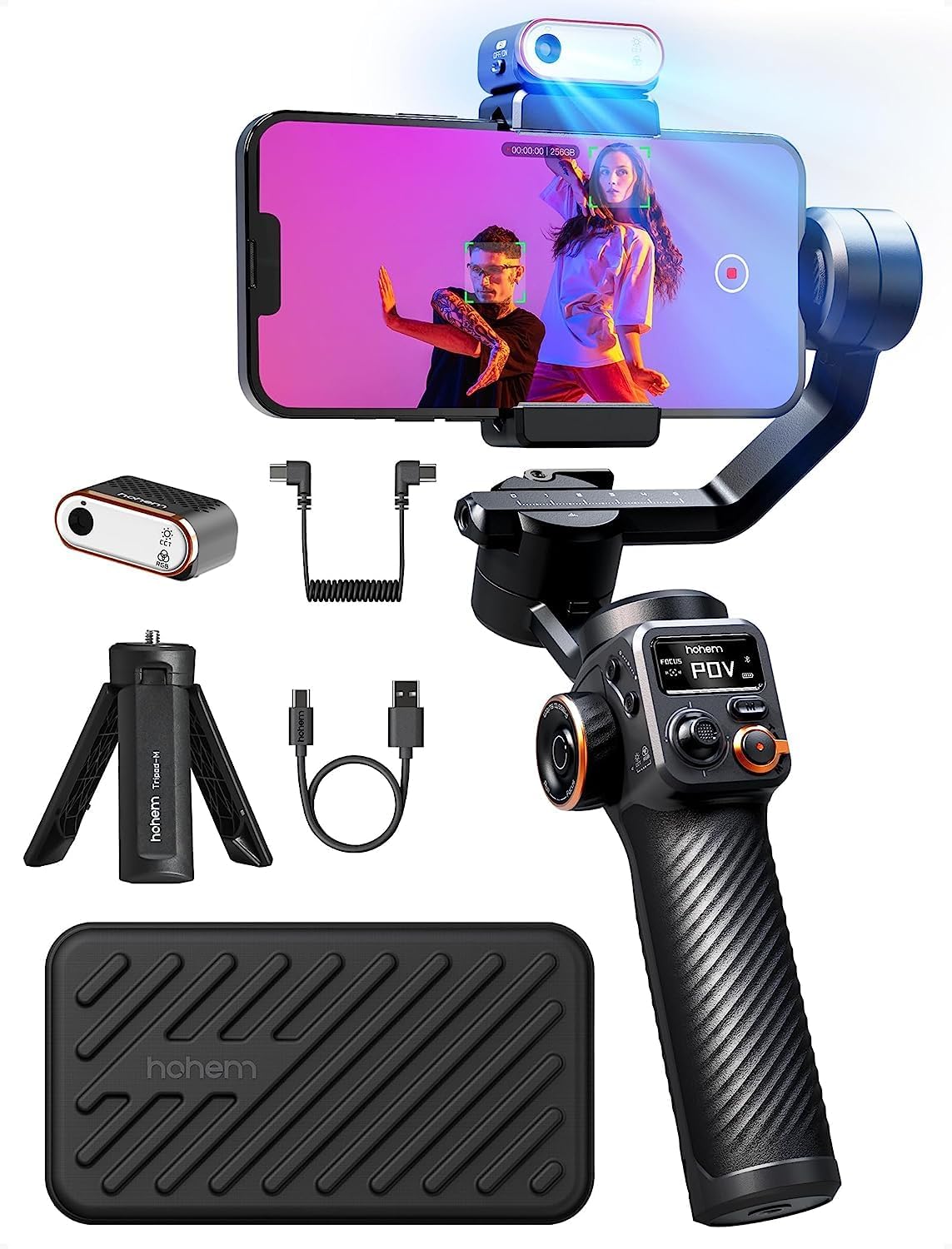 hohem iSteady M6 Stabilisatorset voor smartphone, geactualiseerde 3-assige gimbal, magnetische AI-tracker met verstelbaar CCT/RGB-licht, 0,91 inch display, max. laadvermogen 400 g, voor YouTube/vlog