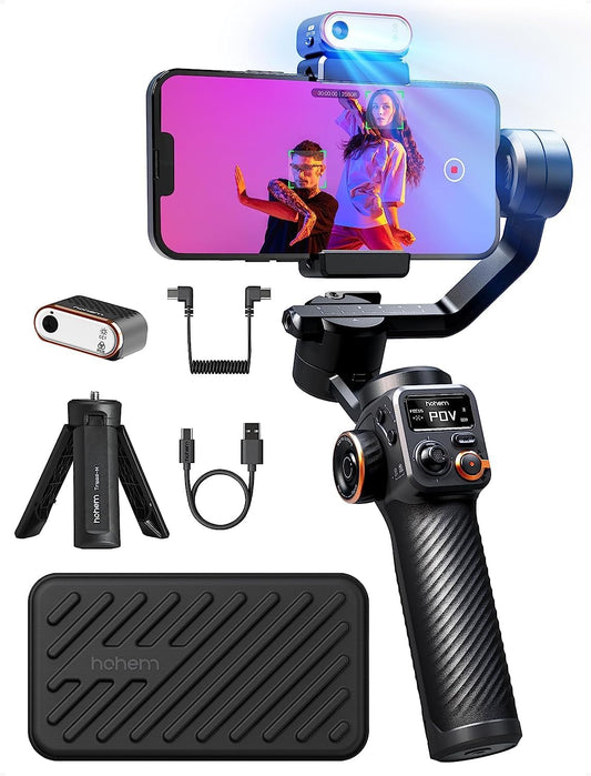 hohem iSteady M6 Stabilisatorset voor smartphone, geactualiseerde 3-assige gimbal, magnetische AI-tracker met verstelbaar CCT/RGB-licht, 0,91 inch display, max. laadvermogen 400 g, voor YouTube/vlog