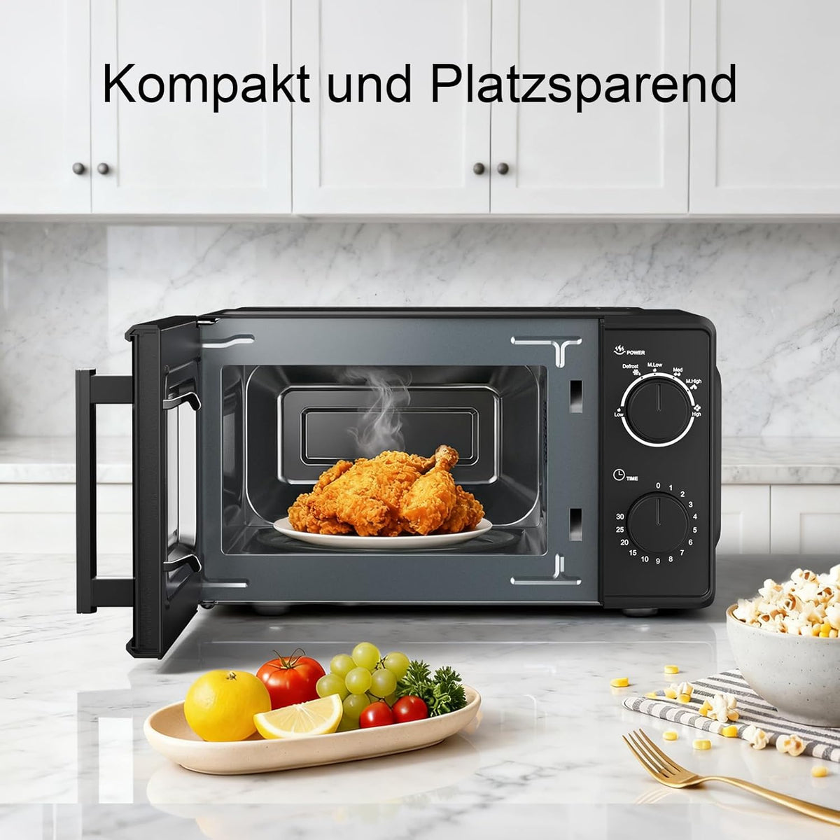 Galanz Solo-magnetron 20 l P70T20L-VB, 700 W magnetron met 6 standen, 0 tot 30 minuten timer, eenvoudige reiniging met glazen draaiplaat (zwart)