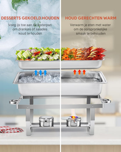 Wilprep Chafing Dish, 9L, 4 stuks roestvrijstalen warmhouders, warmhouders, roestvrij staal buffetset voor catering, buffet en feest (zilver)
