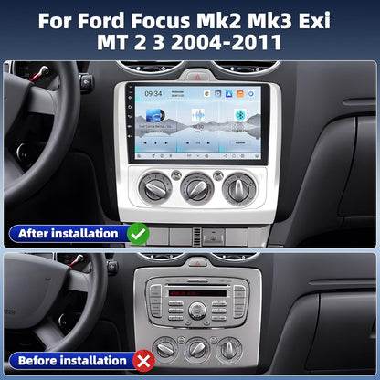 8 Core Qualcomm Android 15 4+64G Autoradio für Ford Focus Exi MT 2 3 MK2 MK3 2004-2011, 9 "Touchscreen Radio mit CarPlay Android Auto GPS WiFi FM/RDS DSP 3D Auto Modell Showcase+Rückfahrkamera