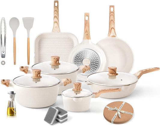 RIOVARM Induction Cookware Set with Lids, Granite Non-Stick Coating, Includes Grill Pan; Kitchen Essentials Set with Casserole, Cooking Pot, Sauté Pan, Sauce Pan, Spatula