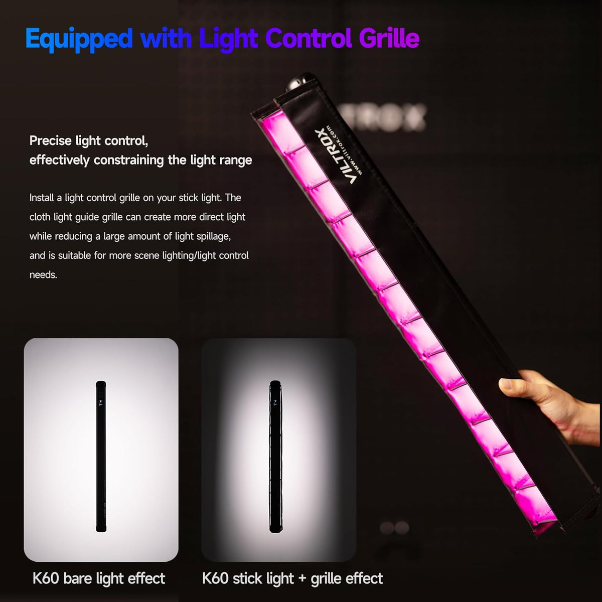 VILTROX K60 2-pack grote draagbare sticklamp, 32 Wh oplaadbare batterij 20 W 1950 lm RGB LED-videolamp met PD snel opladen CRI 97+ 2500 K-8500 K LCD-scherm, 22,8 "buislicht voor fotografie Lichtstaf