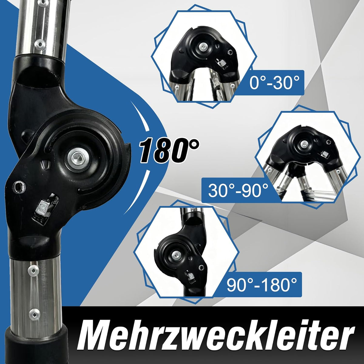 Brsheco roestvrijstalen telescoopladder opvouwbare ladder 5 m (2,5 + 2,5 m), uitschuifbare ladder 2-in-1 multifunctionele ladder, met stabilisator, breed toepasbaar, stepladder, huishoudladder, draagv