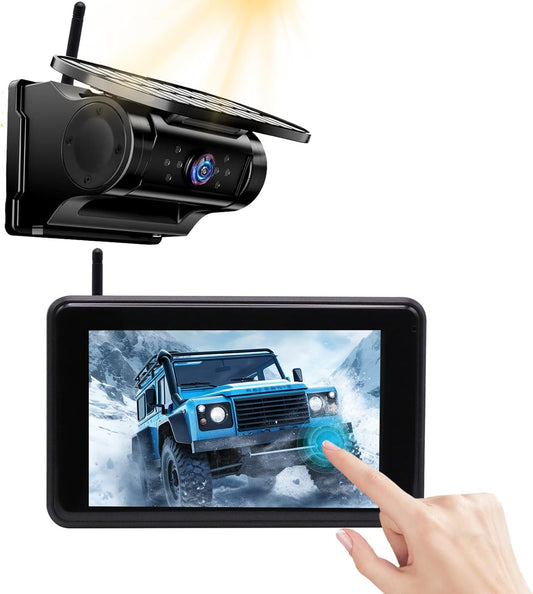 Draadloze achteruitrijcamera, 9600 mAh, magnetische achteruitrijcamera, draadloos, 5 inch draadloze achteruitrijcameraset, IP67 waterdicht, 1080p HD nachtzicht, voor caravan, vrachtwagen, auto, camper
