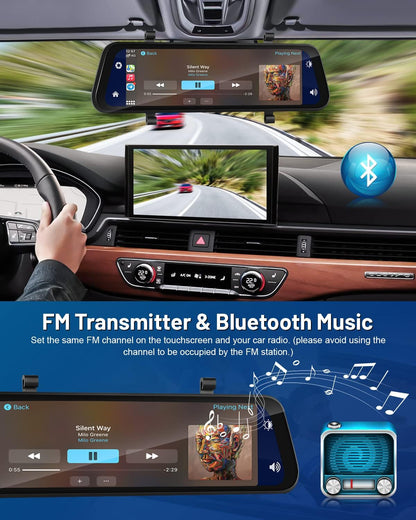Dashcam autospiegel – Spiegel dashcam – Achteruitkijkspiegel dashcam – Autospiegel camera – Achteruitrijcamera – 9,66 inch IPS-touchscreen – CarPlay en Android Auto