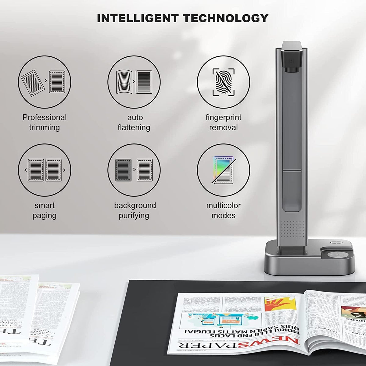 JOYUSING 16 MP boek- en documentscanner, 2e generatie automatische afvlak- en loslooptechnologie, A3, A4, OCR, conversie naar PDF/Word/Txt/Excel op Windows en PDF