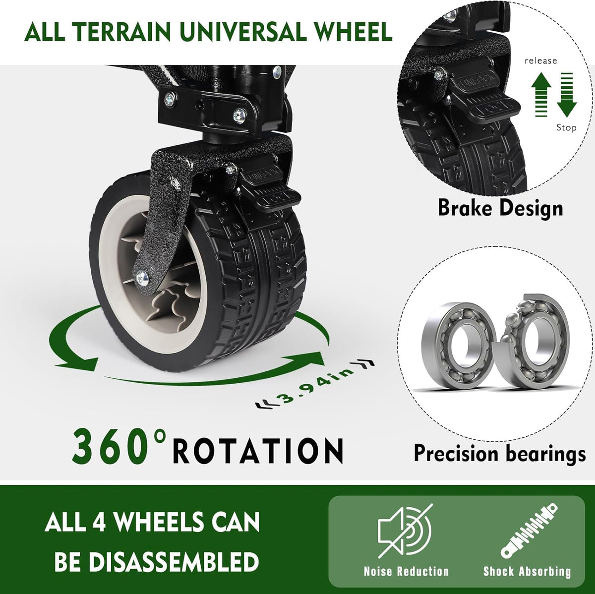 GXCROR Opvouwbare wagen Heavy Duty opvouwbare trolley strandwagen tuinwagen met 200 kg draagvermogen, tuinwagen voor kamperen, winkelen, tuinieren, bijeenkomsten, picknicks, enz. (zwart)