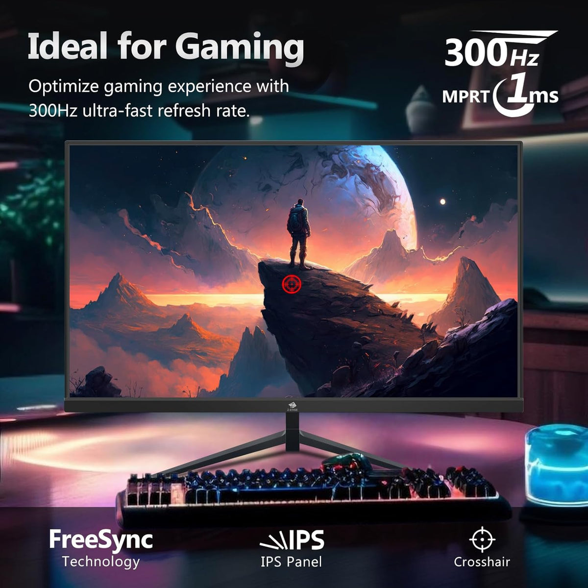 Z-Edge Gaming Monitor 25'' 300Hz (DP1.4×2), IPS Panel, 240Hz (HDMI2.0×2), 1ms, FHD 1080P, FreeSync, LED Gaming Monitor, Adjustable Tilt, Bordure Ultra-Fine, VESA 75 * 75mm(DP Cable Included)