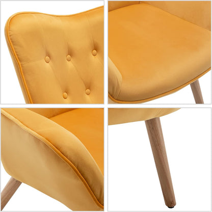 HollyHOME Comfortabele Fauteuil met Voetenbank Salonstoel Fluwelen Accentstoelen Gezellige Ontspanningsstoelen Leesstoel Slaapkamer, Geel