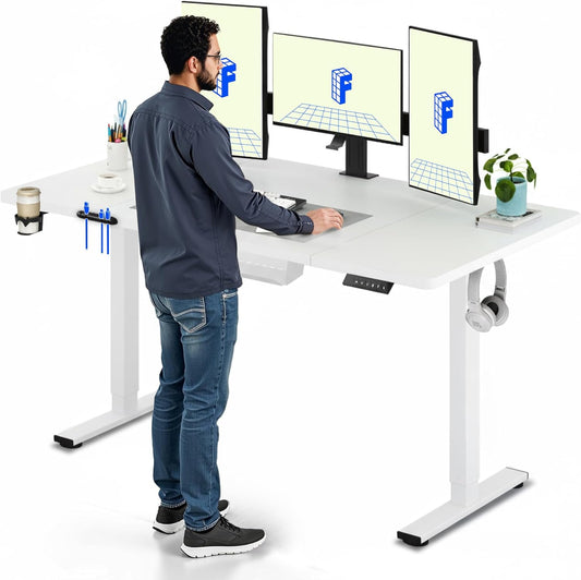 FLEXISPOT QS1 PRO Electric Standing Desk - Height Adjustable Sit-Stand Desk - Home Office/Study Room with 2 Hooks - 4-Stand Memory Module - (160x60cm) White