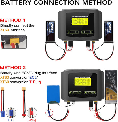 LiPo Oplader Duo – RC Oplader – Acculader – Balance Charger – LiPo Charger – Dubbel Kanaal – Veiligheid met Overbelasting- en Temperatuurbeveiliging